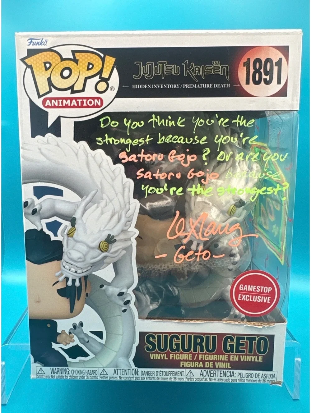 Lex Lang signed Suguru Geto JJK GameStop exclusive Funko pop 1891 with MAS COA